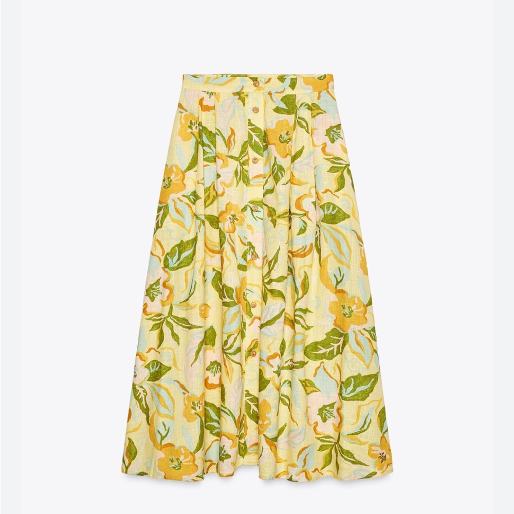 Zara NWT printed linen blend midi skirt 8351/038 - Picture 3 of 6